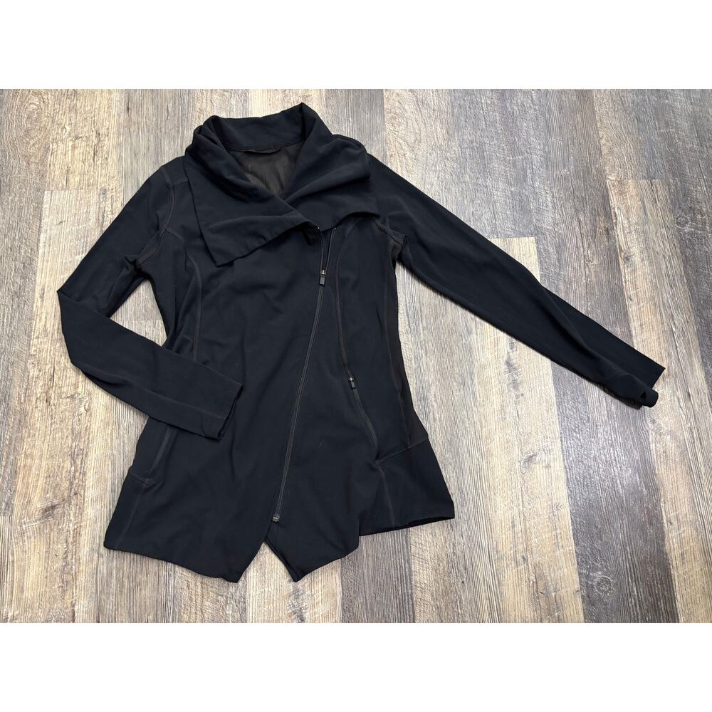 Athleta Womens Black Asymmetrical Zip Mesh Back Moto Wrap Jacket Size‎ M